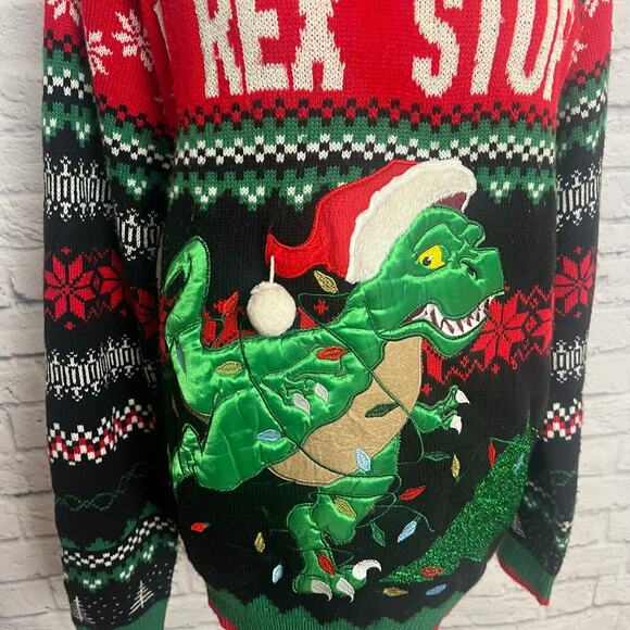 Holiday Time Dinosaur Ugly Christmas Sweater Women Size Medium - Picture 2 of 7